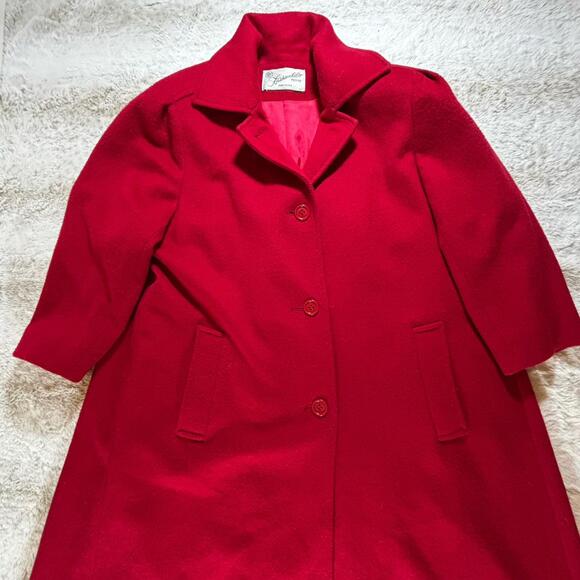 Vintage 50s Fashionbilt Petite Red Wool Swing Coat 3/4 Sleeve Shoulder Pads 14 - Picture 1 of 9